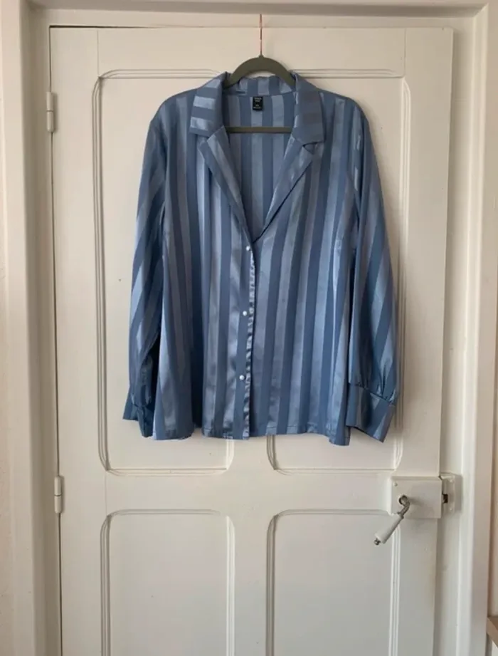 Chemisier à rayures satinée bleu femme - Taille 2XL Shein Curve