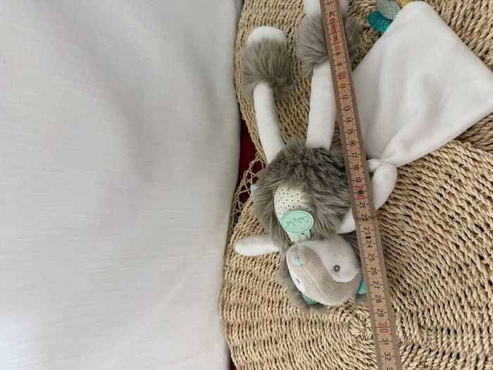 DOUDOU BABY NAT OURS FRISOUNOURS FOURURE GRIS BLANC BLEU MOUCHOIR 30c - photo numéro 3