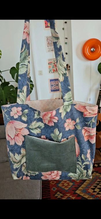 Tote bag fleuri/velours côtelé