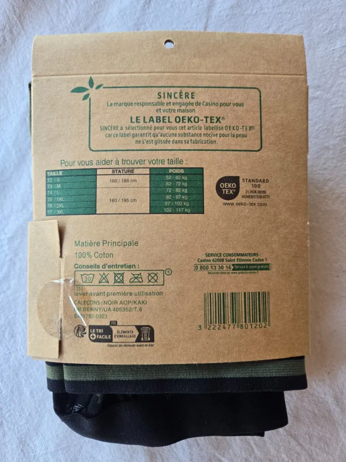 2 caleçons noir et vert taille 6/XXL marque Sincère Label Oeko-Tex - photo numéro 2