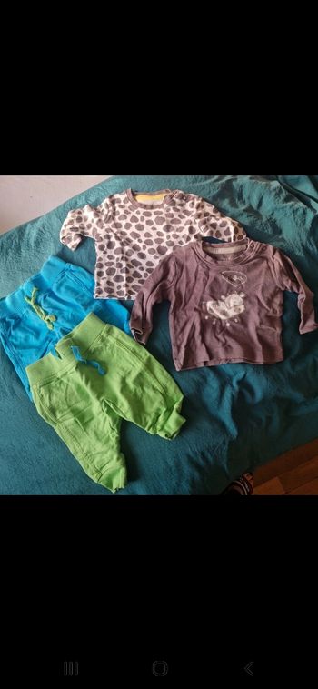 Lot de 2 joggings marque BPC taille 1-3 mois et 2 tee-shirts manches longues marque lupilu taille 0-2 mois (50-56cm).