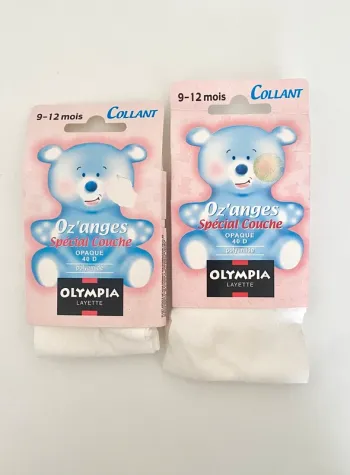 2 paires de collants blancs Olympia taille 9-12 mois NEUFS
