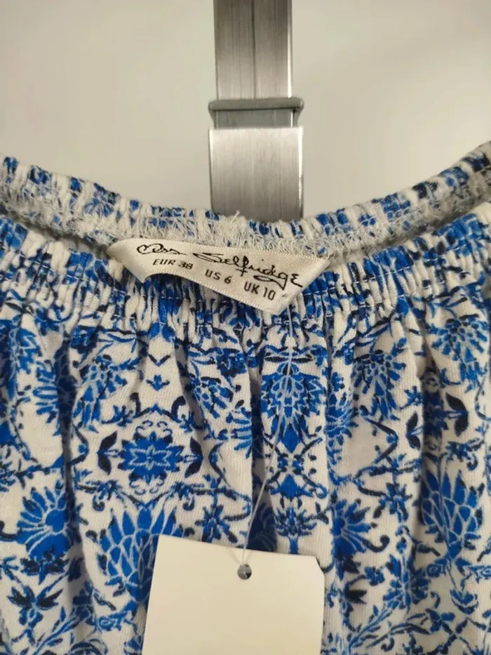 Top Miss Selfridge épaules dénudées - motif fleur bleues liberty taille 38 - A252 - photo numéro 4