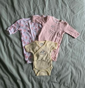 Lot 3 pièces Naissance Kiabi Gémo Pyjamas Body Éléphant Cœurs