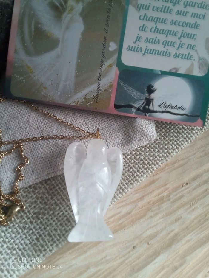 Collier ange en pierre de cristal de roche + carte - photo numéro 5