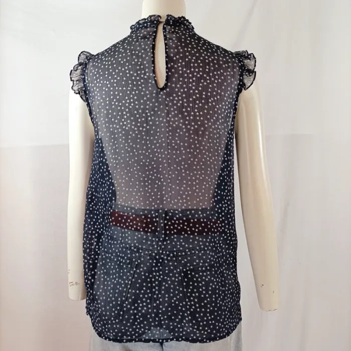 Top sans manches Zara Trafaluc bleu marine à imprimé étoiles, col à nœud A1142 - photo numéro 7
