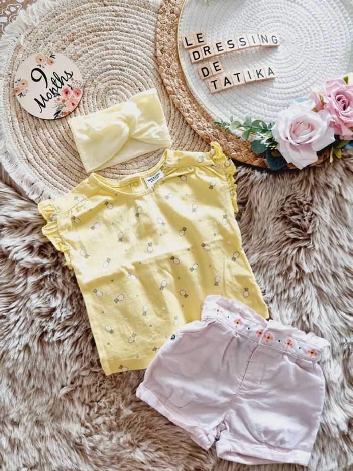 Ensemble 9 mois bébé fille short tee-shirt bandeau fille