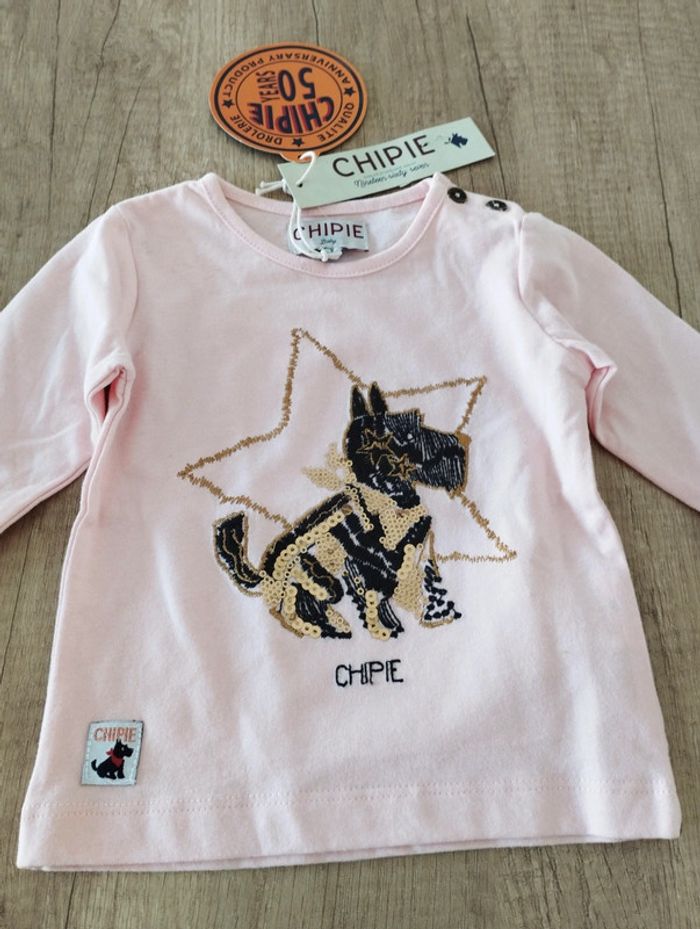 T-shirt manches longues fille rose clair taille 6 mois Chipie - photo numéro 2