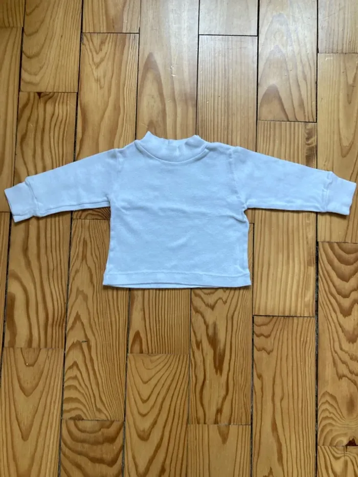 Tee-shirt col montant 6 mois blanc uni mixte