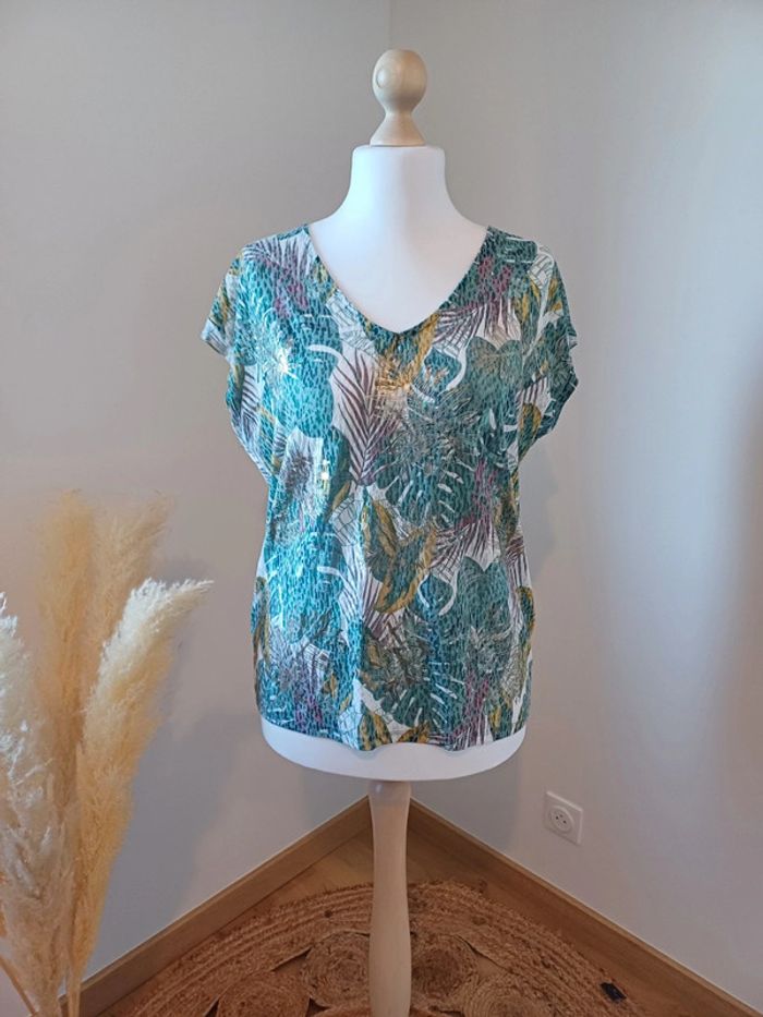 Blouse colorée avec imprimé feuilles Promod taille L 40 - photo numéro 2