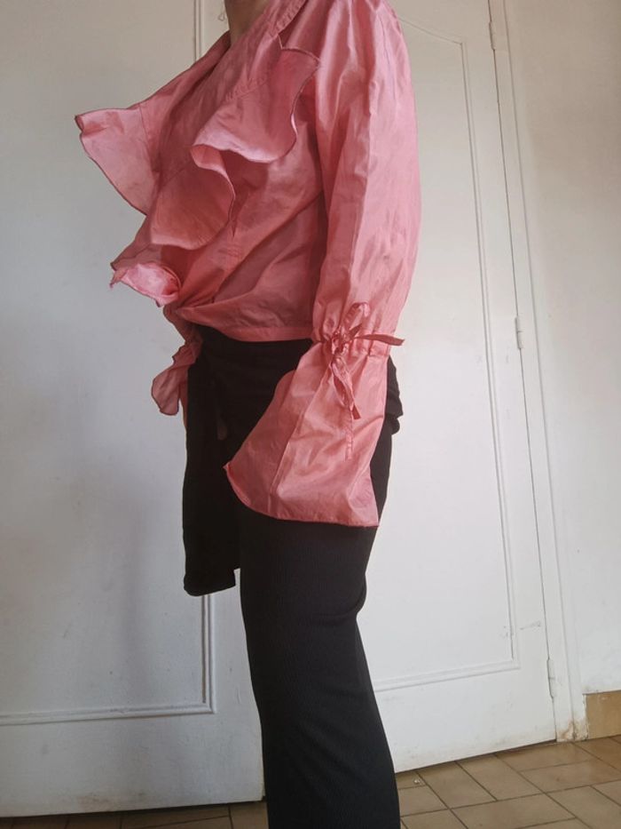 🩷 chemisier à volants rise satiné élégante vintage femme sexy raffiné t s M l - photo numéro 12
