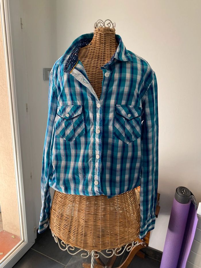 Chemise Serge Blanco à carreaux vert bleu blanc taille M - photo numéro 11