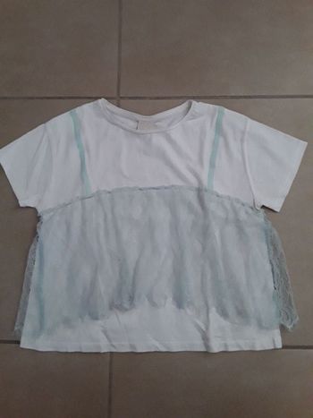 T-shirt blanc et dentelle bleu clair fille 11/12 ans ZARA TBE
