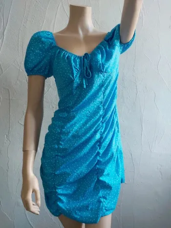 Robe courte bleue à pois Taille S