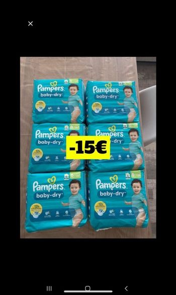 Six paquets de couches pampers baby dry taille 6