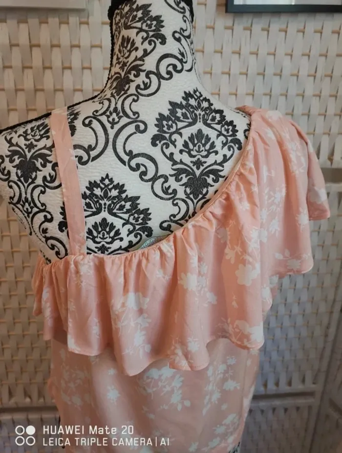 💕Joli Top asymétrique rose fleuri Benetton - femme Taille M / 38💕 - photo numéro 6