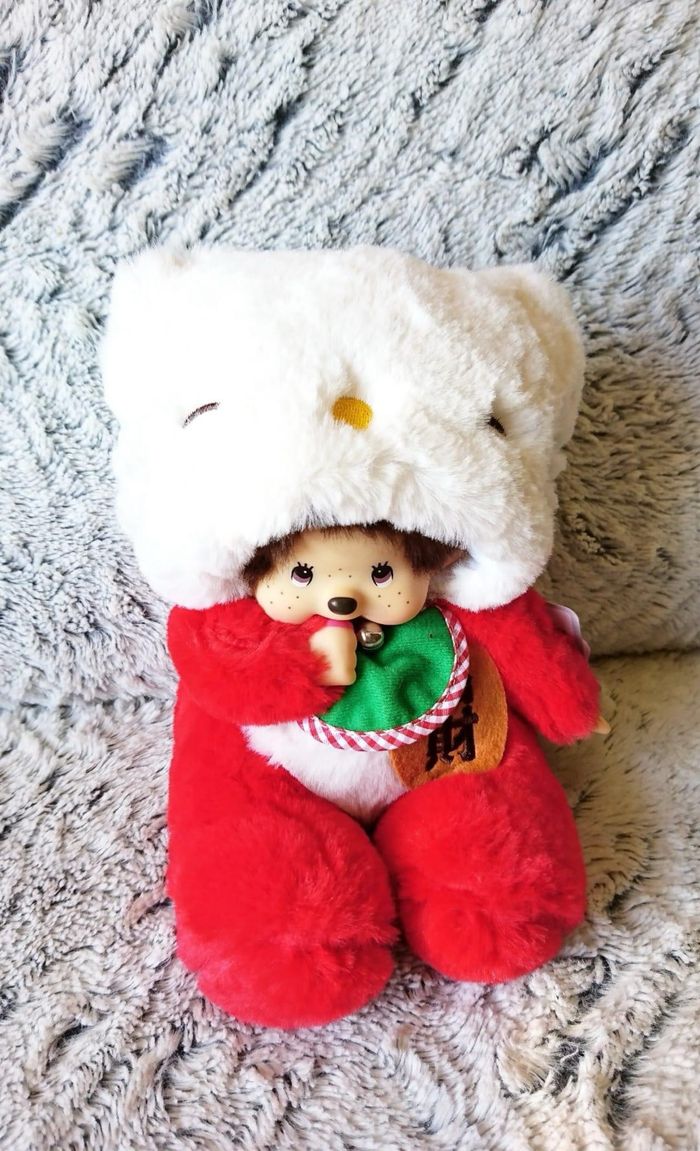 Peluche Style Monchichi Maneki Neko Rouge Chat - photo numéro 2
