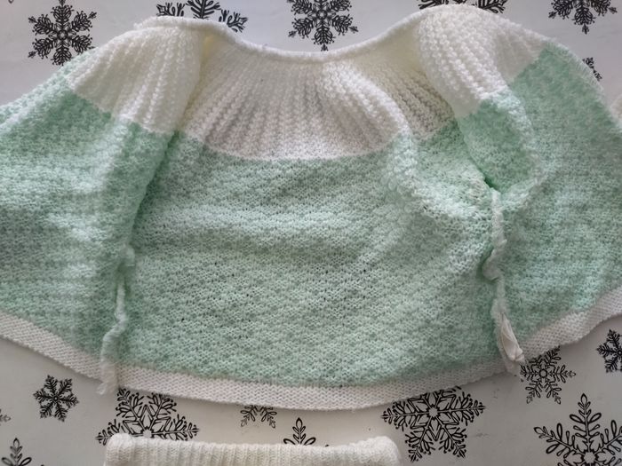 Ensemble cardigan et short pour bébé 3 mois vert menthe et blanc - photo numéro 4