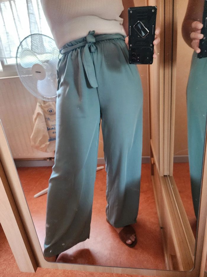 Pantalon à jambes larges / palazzo vert d'eau TU 36/40 - photo numéro 2