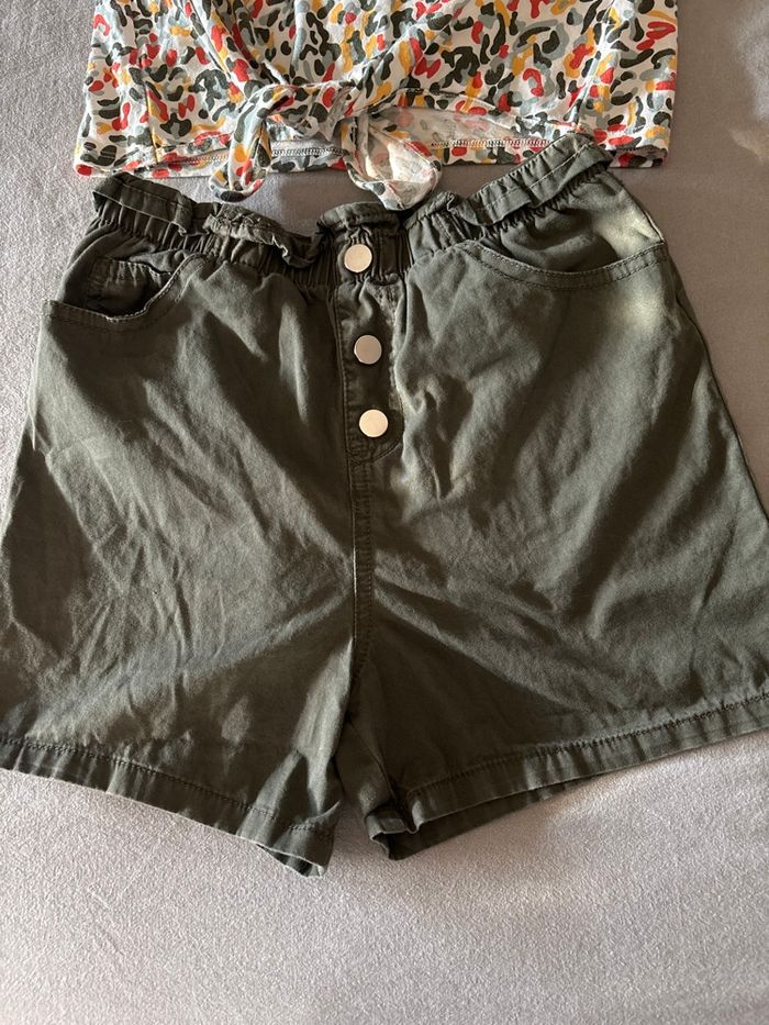 T-shirt avec short été fille kaki 8/10 ans - photo numéro 4