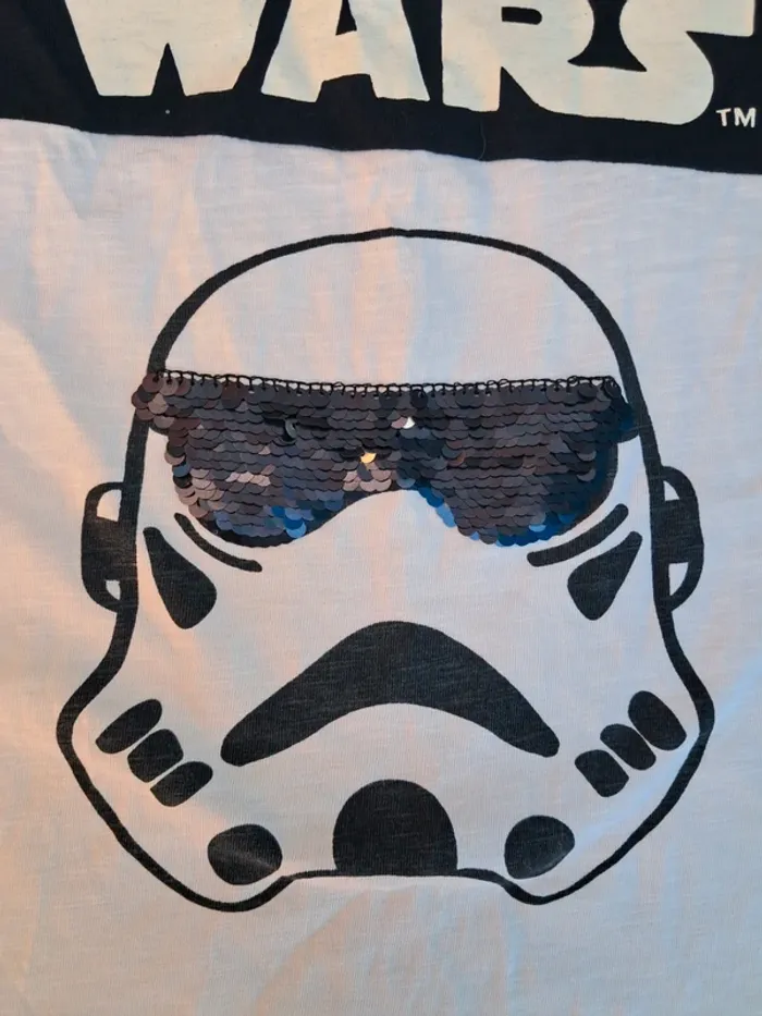 Beau tee-shirt Star Wars stormtrooper bleu, blanc, sequins, unisexe, mixte - T 10 ans - Orchestra 🏷 - photo numéro 3