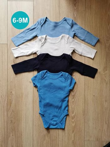 Lot 4 bodies blanc bleu Primark 9 mois