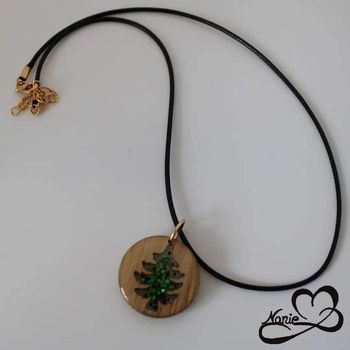 Pendentif en résine, transparent, sapin vert