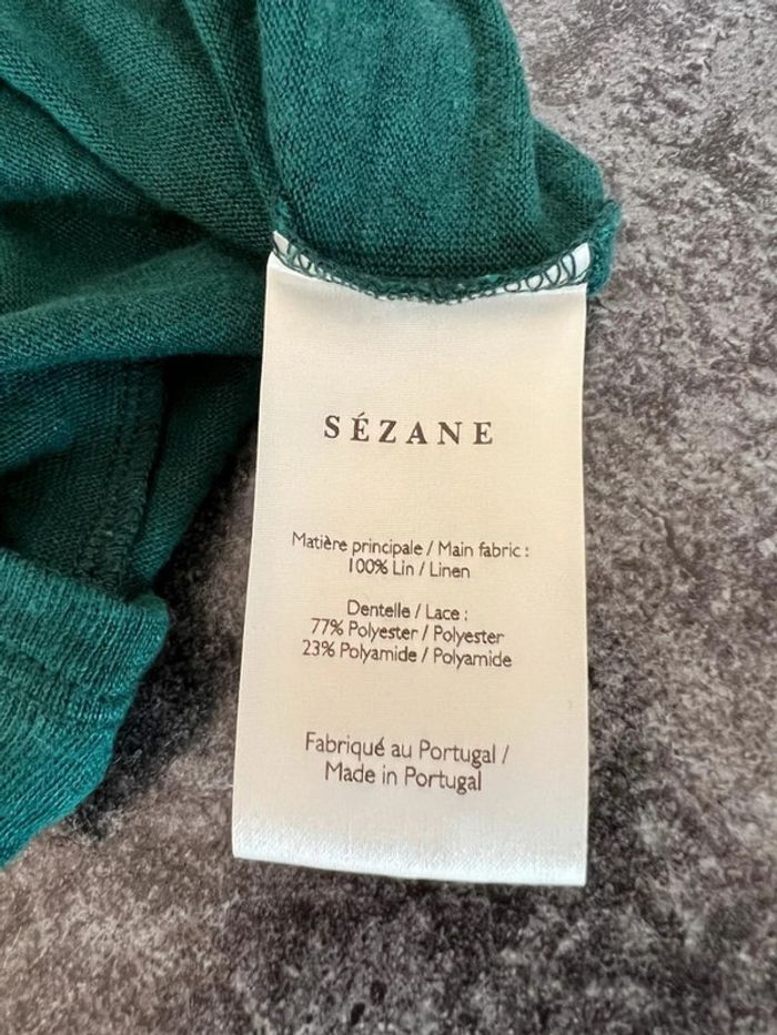 T shirt lin vert femme Sezane taille L Women green linen Grünes Leinen Damen donna lino verde - photo numéro 6