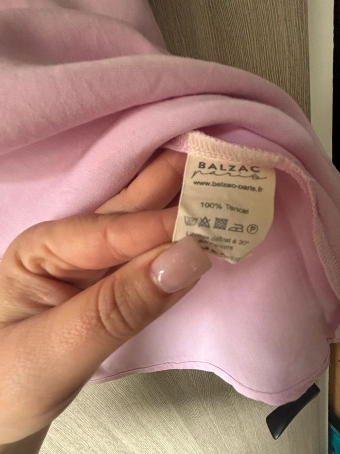 Blouse Balzac rose poudré col volanté - T38 - photo numéro 3