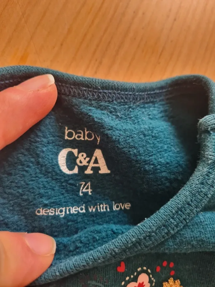 Adorable petit sweat renard vert canard C&A 9 mois - photo numéro 3
