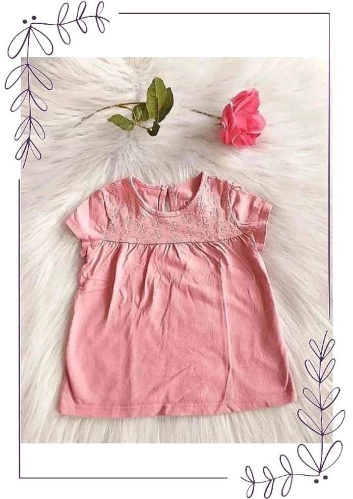 Tee-shirt coton manches courtes avec broderies coloris vieux rose