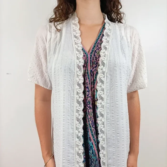 Gilet long blanc Etam ajouré style bohème chic dentelle romantique taille M A1114 - photo numéro 7