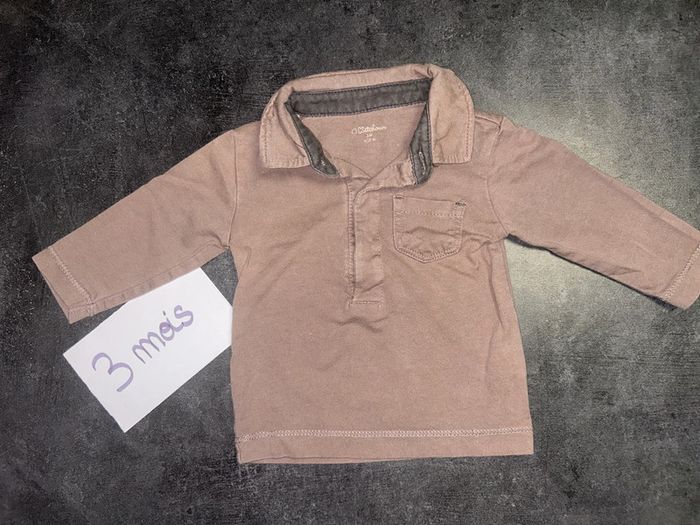 Tee shirt à manches longues bébé avec col marron