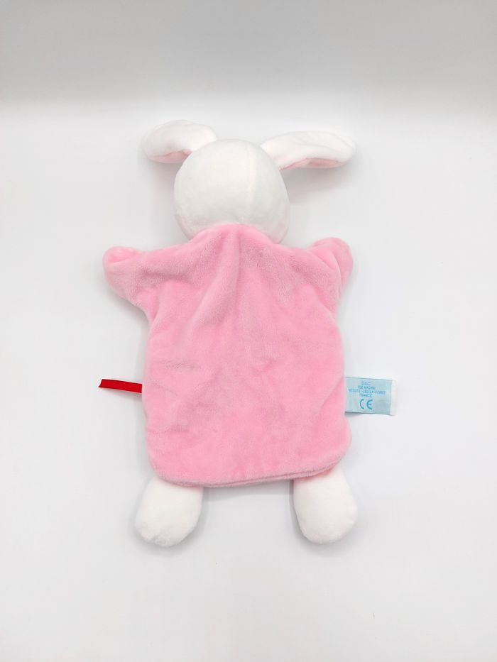 Doudou lapin marionnette rose blanc BABY NAT BN0592 happy together comme neuf - photo numéro 3