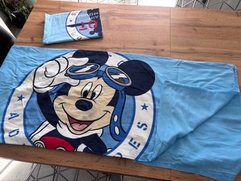 Ensemble housse de couette et housse de coussin bleu Mickey mouse lit 1 place enfant