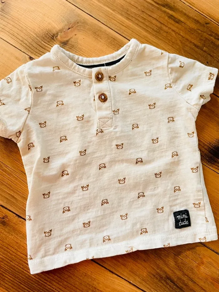 Petit ensemble short en lin et tee shirt à motifs 3 mois - photo numéro 2