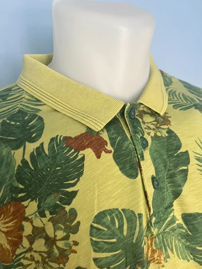 🌿 Polo manches courtes Mustang vert à imprimé feuilles & fleurs – Taille M, 100 % coton - photo numéro 2