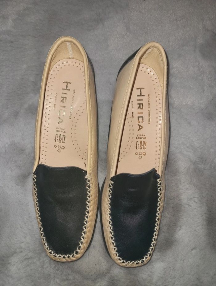 Mocassins compensés beige et bleu marine Hirica - photo numéro 3