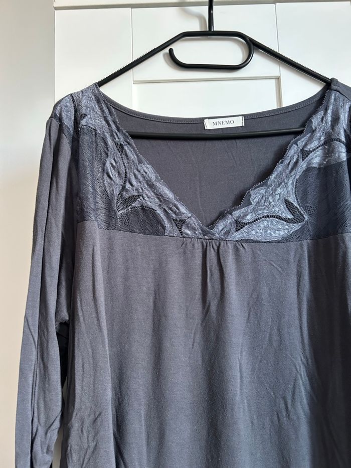 Haut de pyjama gris à dentelles Mnemo Taille L - photo numéro 2