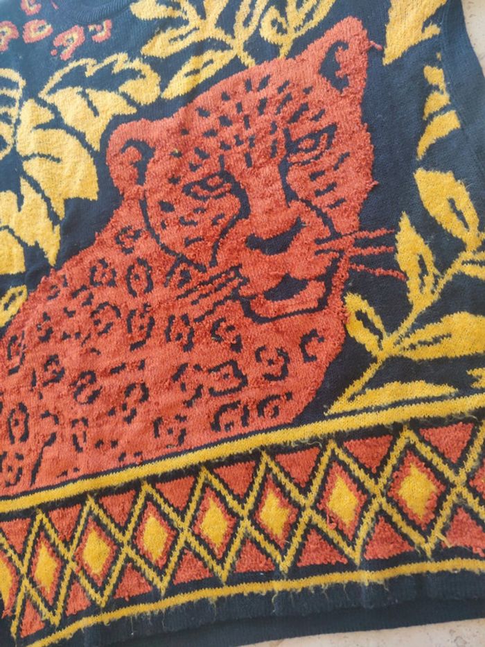 Pull vintage en chenille et laine années 80 motif guépard jungle - photo numéro 7