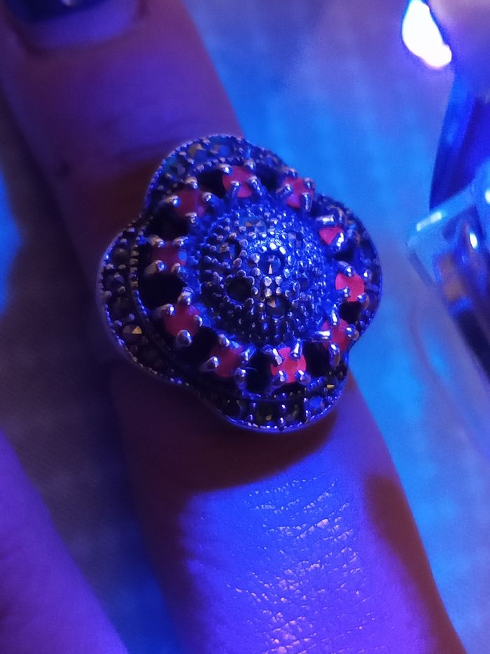 Antico anello da cocktail vintage donna rubini e marcasiti in massiccio argento 925 - photo numéro 9