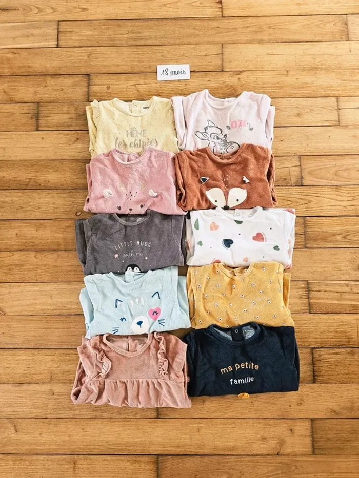 Gros lot de 10 pyjamas en velours une pièce bébé fille 18 mois