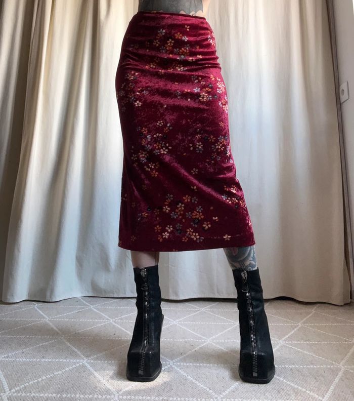 Jupe longue velours fleurs Whimsigoth Vampire vintage 90s - Taille S - photo numéro 5