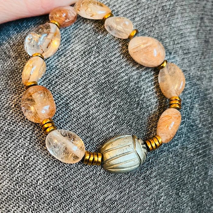 Bracelet amulette scarabée Pyrite et Quartz rutile - photo numéro 6