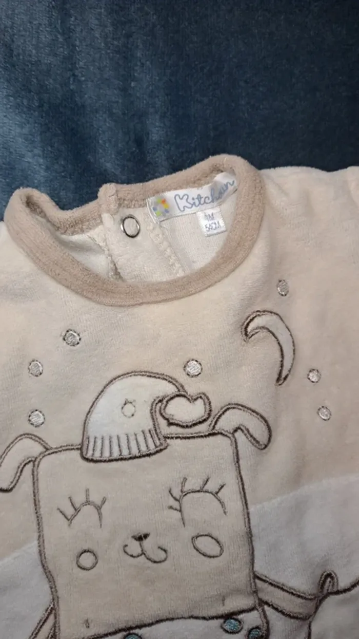 💚Pyjama bébé beige – motif dodo – T. 1 mois - photo numéro 4