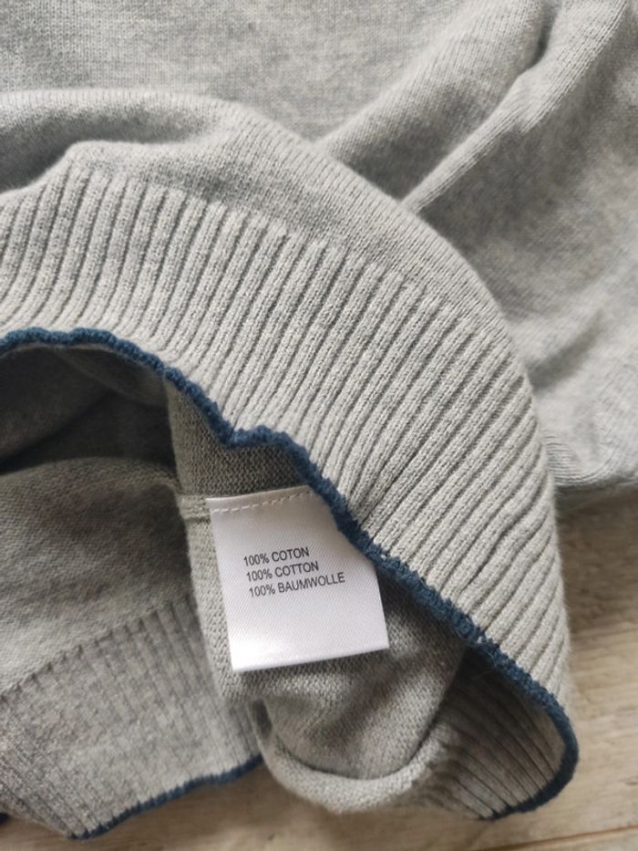 Pull d'hiver manches longues col V gris contours bleu marine patch brodé taille XL Jodhpur - photo numéro 5