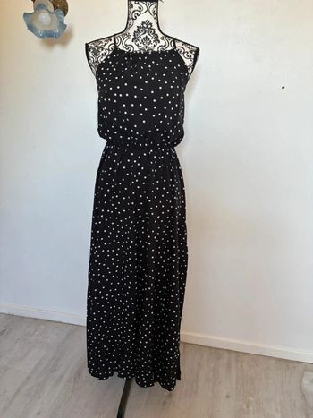 Robe longue femme noir à pois blanc 36/38