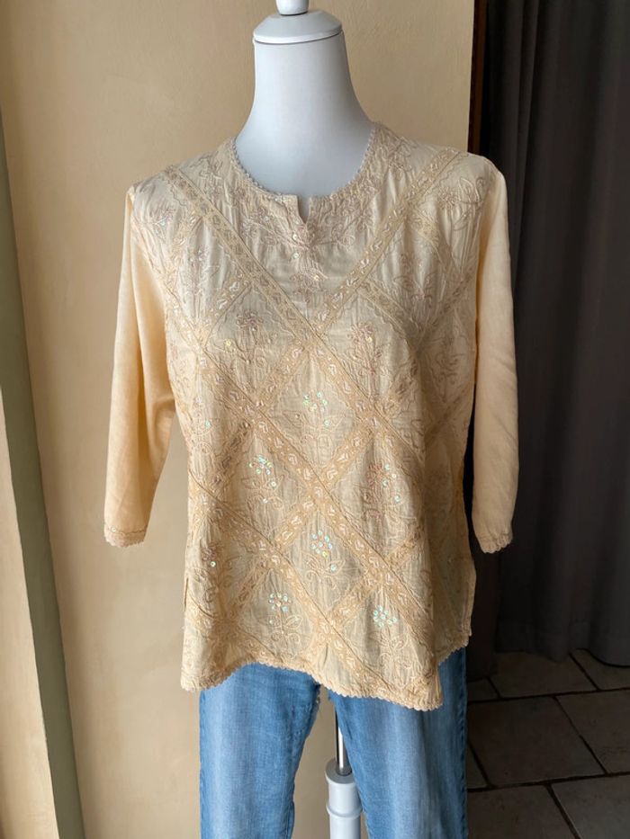 Blouse 3/4 brodé et sequins - photo numéro 6