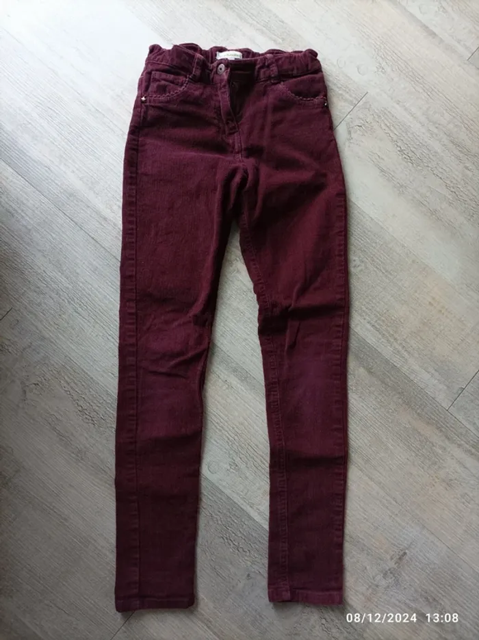 Skinny velours fille prune 10 ans