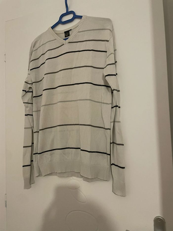 Pull fin à manches longues blanc à rayure gris noir By Kool taille M - photo numéro 4